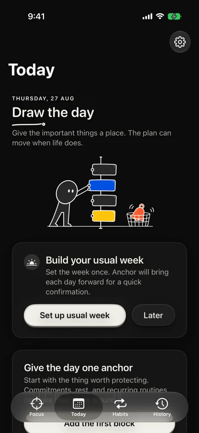Anchor Today on iPhone: draw the day, build your usual week, and give the day one anchor